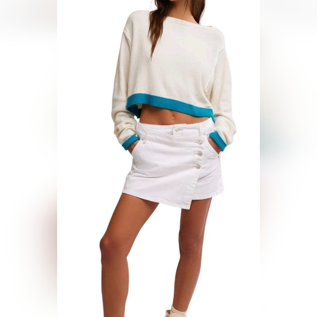 Free People Into The Blue Oversized Wool Sweater White/Blue X-S,Med,X-L Nwt$108